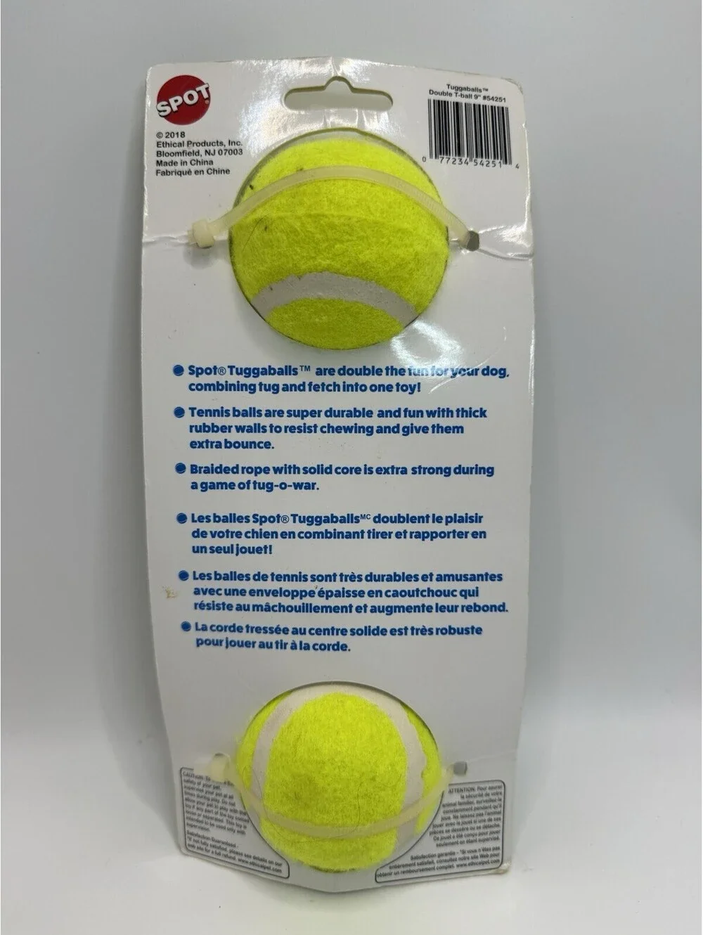 TUGGABALL DOUBLE TENNIS BALL ASSTD 9″ New